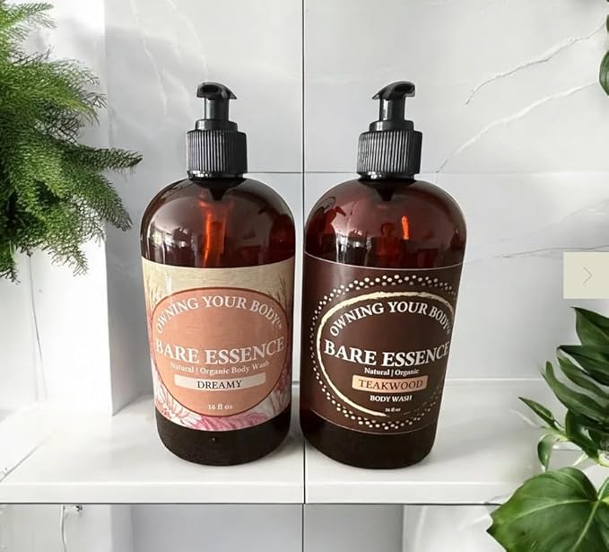 Bare Essence Natural Body Wash – Gentle Moisturizing Cleanser with Organic Ingredients – Nourishing Daily Shower Gel for Soft Healthy Skin (16 OZ Teakwood)