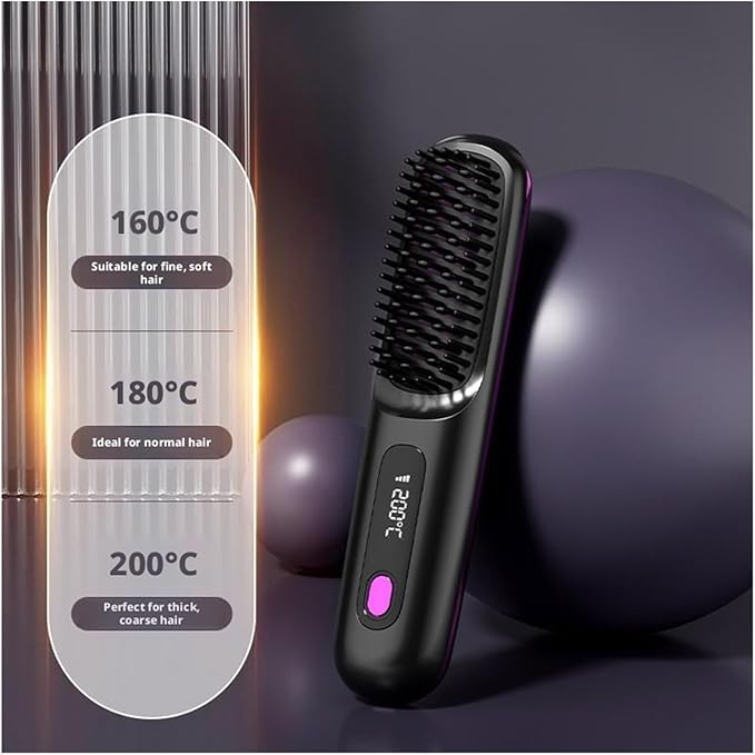 2026 Go Brush Pro Cordless Hair Straightener Brush Portable Travel Mini Straightener for Short Hair with LCD Temperature Display Fast Heating Small Hair Styling Tool for Women (Black)