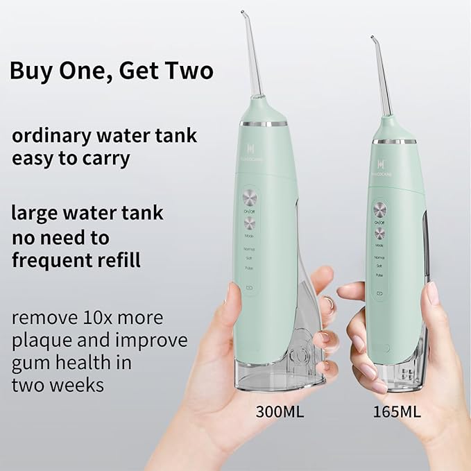 Water Flosser Equipped with Two Water Tanks for Home and Travel3 Modes Dental Oral IrrigatorPortableIPX7 WaterproofPowerful Battery Life Water Dental Flossers for Teeth (Light Green)