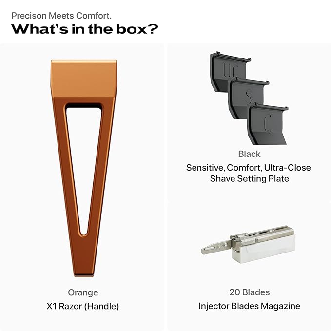 HYPE X1 Aluminum Single Edge Safety Razor Set - Magnetic Comfort (C) Sensitive (S) &amp Ultra-Close (UC) Shave Settings 20 Non-Proprietary Blades - Adjustable Shaving Razors For Men and Women - Ora