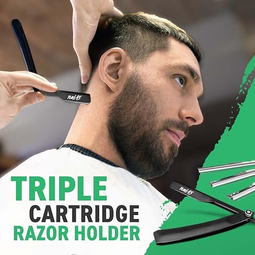 Tomb45 Triple Cartridge Razor Holder | Disposable Razor Safety Handle For Barbers | 100% Metal Grip &amp 3 Adjustable Blade Exposure Options For Shaving | Men's Straight Edge Razors Manual Shaver