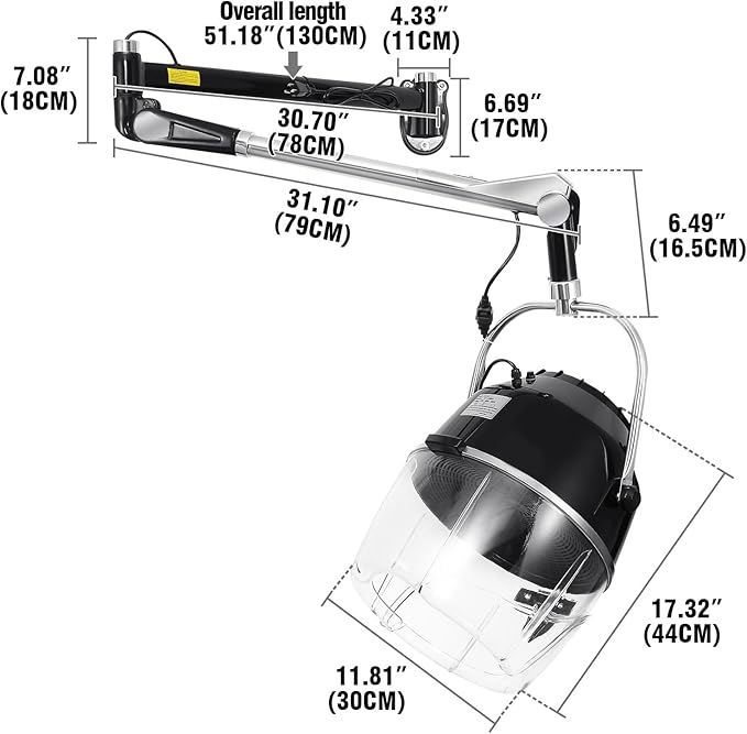 Wall Mounted Hair Hood Dryer with Swivel Arm – 900W Salon Hair Dryer with Adjustable Timer &amp Temperature Control – Space-Saving Design for Home &amp Professional Salons