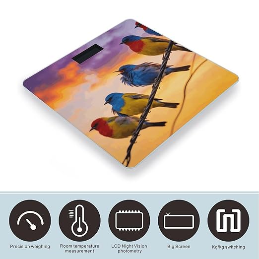 Birdies on Wire Smart Scale for Body Weight Digital Bathroom Scale Toughened Glass Weight Scale with Large LCD Backlight Display High Precision Scales Weighing Machine