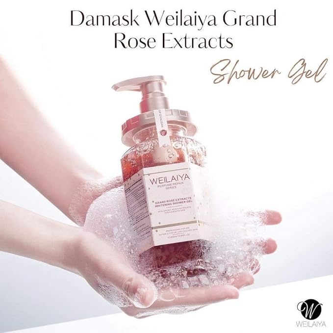Weilaiya Damask Grand Rose Extract Shower Gel – 450mL / 15.2 fl oz – Moisturizing Body Wash with Natural Rose Essence – Gentle Hydrating Aromatherapy Cleanser for All Skin Types