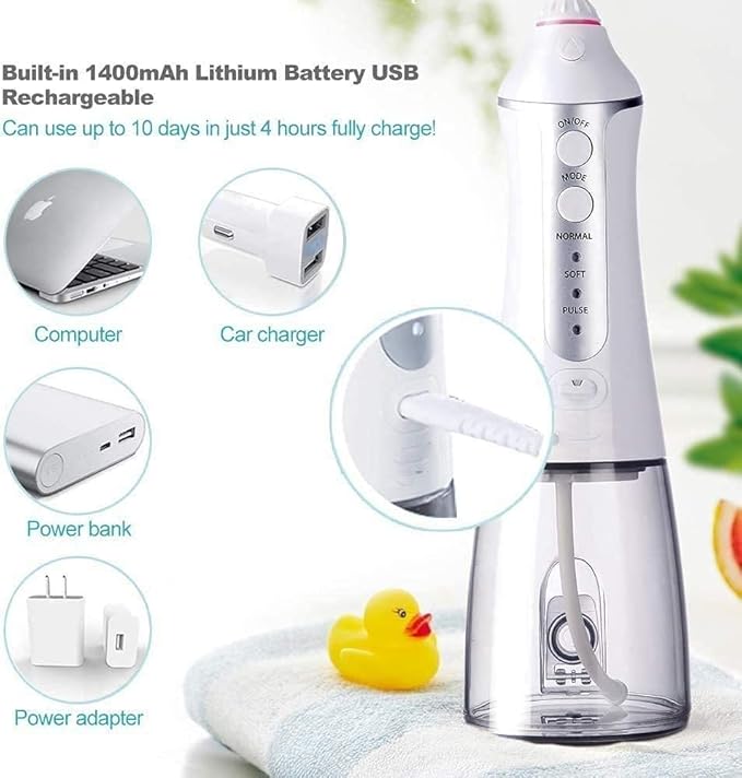 Water Flosser Cordless for Teeth - 3 Modes Dental Oral Irrigator Portable Water Pick Teeth Cleaner for Home Travel IPX7 Waterproof USB Rechargeable 300ML Water Tank
