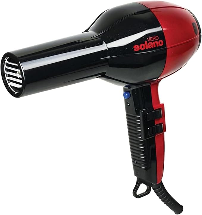 Solano Vero Rosso Ceramic Ionic Hair Dryer - Fast Drying 1600 Watt Lightweight Blow Dryer - Quiet + Ergonomic Design +Tourmaline for Added Shine and Smoothness - Italian-Made