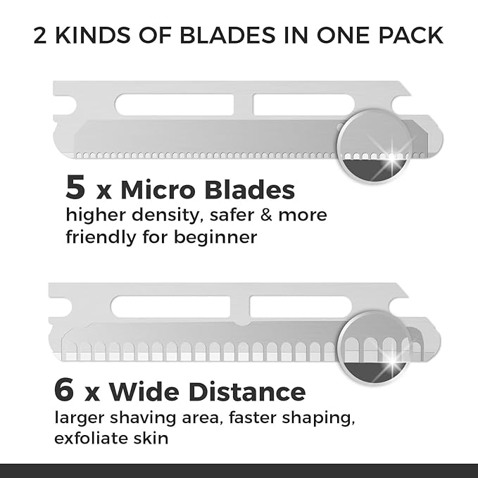 Black Dermaplaning Razor and 10pcs Wide Blade Refills and 10pcs Micro Blade Refills