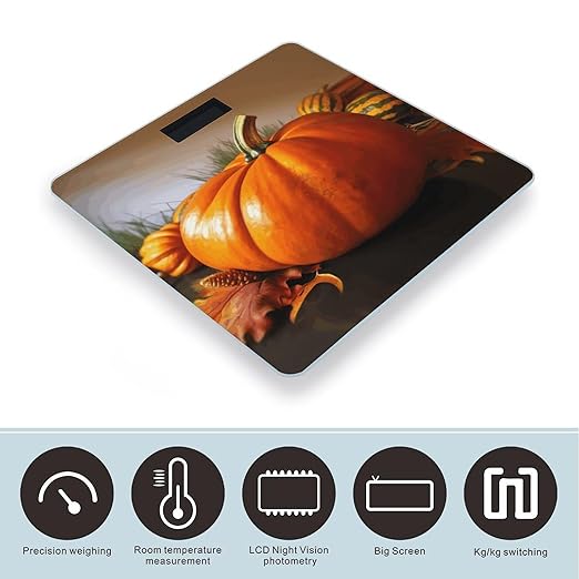 Thanksgiving Day Pumpkin Weight Scale Digital Electronic Scales Bathroom Scale Larg LCD Backlight Display High Precision MeasurementsTempered Glass