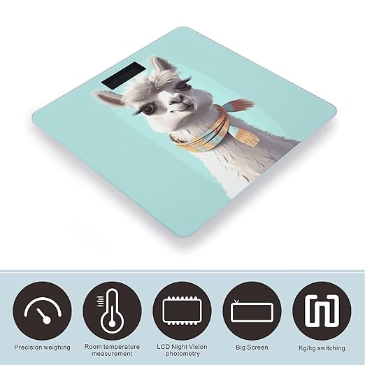 Funny Cartoon Llama Weight Scale Digital Electronic Scales Bathroom Scale Larg LCD Backlight Display High Precision MeasurementsTempered Glass