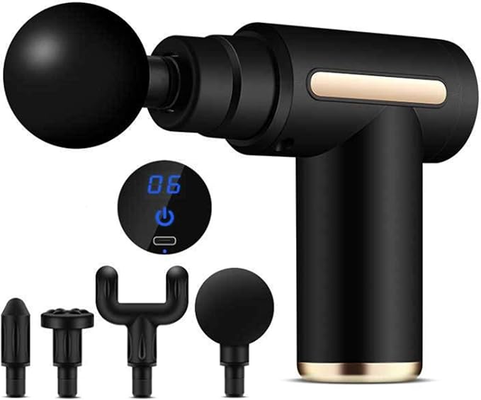 DIGAO Fascia Gun - Muscle Massage Gun - Handheld Deep Tissue Massager - Percussion Chiropractic Massager with 6 Adjustable Speeds and 4 Heads for Athletes to Relief Pain and Relax (Black)