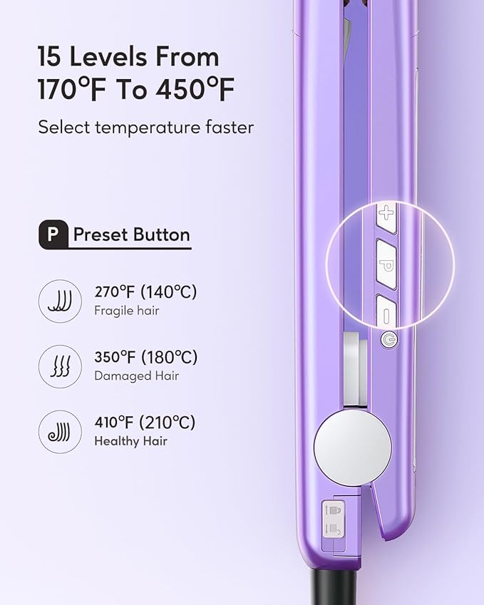 Wavytalk Pro Flat Iron Hair Straightener 100% Pure Titanium Flat Iron for Easy Glide Straightener and Curler for All Hairstyles Dual Voltage (Purple)