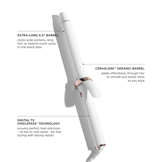 T3 SinglePass Curl X Extra-Long Barrel 1 1.25 1.5 Curling Iron with 9 Heat Settings and Ceramic Barrel for Fast Styling and Lasting Results on All Hair Types