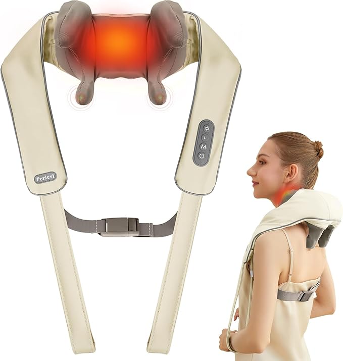 Cordless Neck Massager with Heat Electric Neck Shoulder Massager with Heat Kneading 6-Point for Deep Tissue Pain Relief Rechargeable Battery Brushless Motor