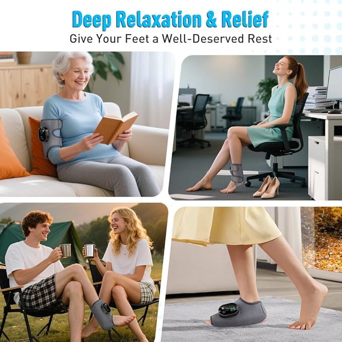 Foot and Ankle Massager for Pain Relief Ankle Heating Pad Foot Renew Triple Method Massager Rechargeable Cordless Design with 6 Heating 3 Massage Modes &amp Timer