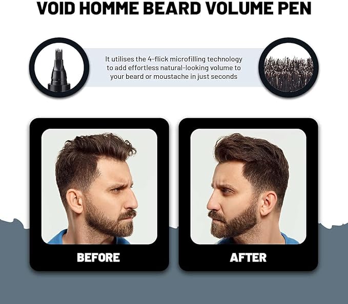 VOID Homme 4 Beard Filler Pens for Men with Instant 4 Beard Pencils (Dark Brown) Easy Beard Pen Liner Beard Filler Pen for Beard Filling Pen Kit &amp Waterproof Beard Marker