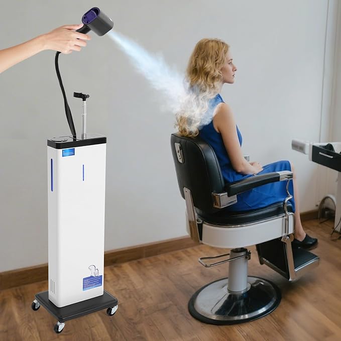 Nano Hair Steamer Professional Nano Mist Vaporizer &amp Hair Color Processor Negative Ion Blue Light + Deep Conditioning for Dry/Frizzy Hair Repair 1300W Smart Heating &amp Adjustable Mist