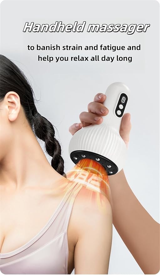 White Hand-Held Intelligent Massager Cordless Rechargeable Vibrating Massager Body Shaping Machine Massage Abdominal Belly Thighs Butt Neck for Women Men at Home