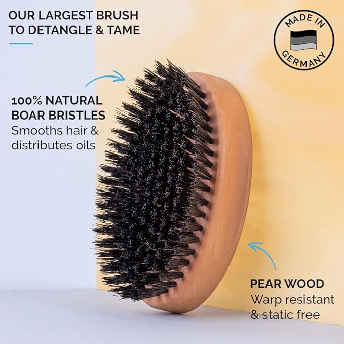 ZEUS Oval Military Beard Brush for Men Natural Boar Firm Bristle Grooming Tool for Shaping Conditioning &amp Daily Beard Maintenance (Made in Germany) Q91