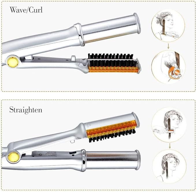 Professional Hair Straightening Hair Tools Styling Comb Iron Curling Iron Straightener&ampCurler Styler 2 in 1 Multi Hair Styling Tool Flat Iron with Brush for All Hair Types