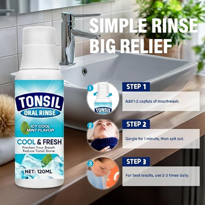 Tonsil Stone Mouthwash Fresh Breath Oral Rinse for Tonsil Stone Removal and Prevention Alcohol Free Mouth Wash Treatment Eliminates Bad Breath - 3 Count Mint Flavor