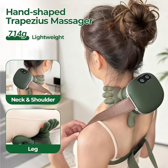 Heated Massager Shoulder and Neck Massager with Heat Electric Deep Tissue 4D Kneading Massage Electrlc Massage with Fingers for Pain Relief and Muscle Relax Neck Massager with Heat (Black)