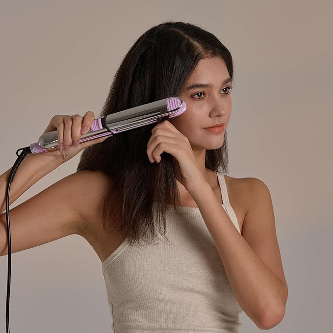 2-in-1 Titanium Ionic Flat IronProfessional Hair Straightener &amp Curler Fast Heating Dual Voltage Purple for All Hair Types