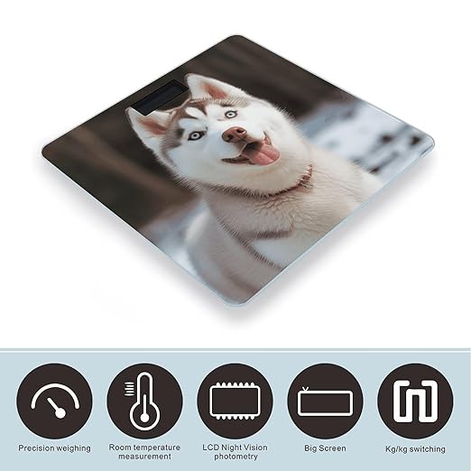 Husky Piquant Dog Bathroom Scale Rounded Smart Scale for Body Weight Automatic Power On/Off Weight Scales Accurate Bathroom Digital Scales for Pet Home Bedroom Kitchen