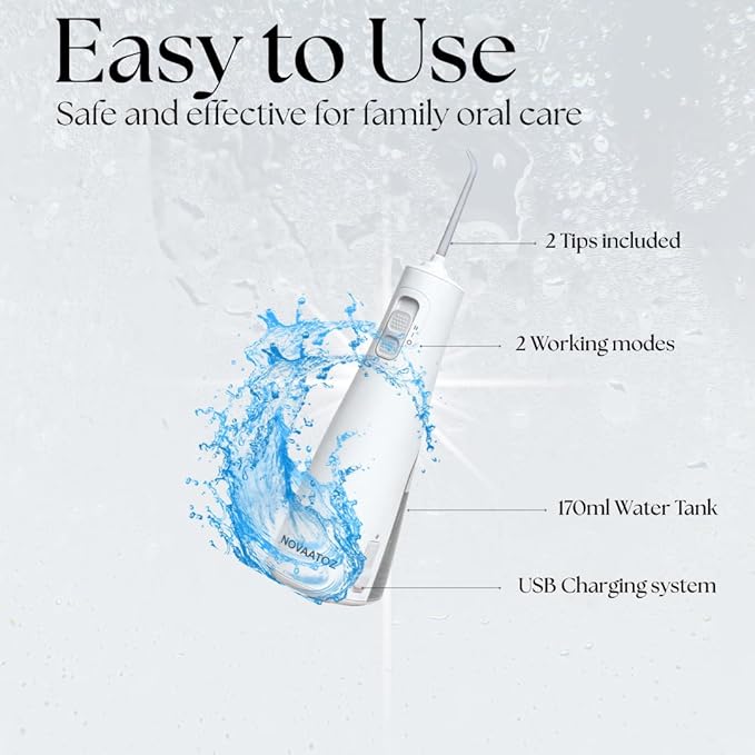 HydroAdvance Cordless Water Flosser for Teeth &amp Gums | Rechargeable Portable Oral Irrigator for Braces &amp Travel | Pulse Cleaning with 2 Flossing Tips | Waterproof Dental Care Device (White)