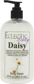 Eclectic Lady Liquid Pearl Body Wash - Daisy Scent 3-in-1 Use For Bubble Bath Hand Soap &amp Body Wash Phthalate-Free Daisy Fragrance Handcrafted in USA (16 oz)