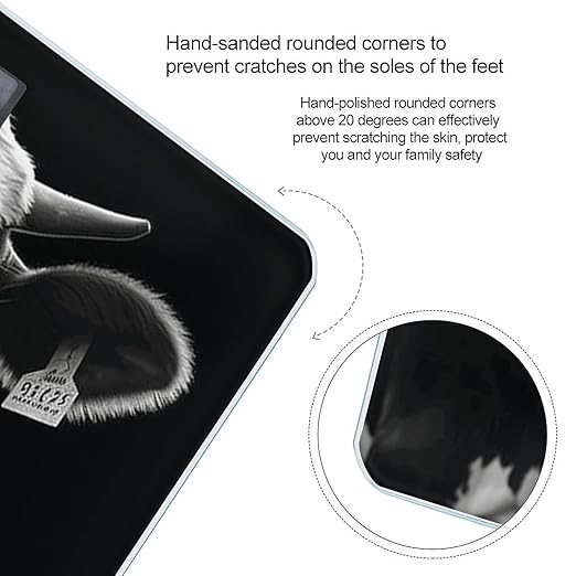 Animal Funny Cow Head Black White Scale for Body Weight Safe Rounded Corners Tempered Glass Digital Bathroom Scale LED Display 400lb Capacity Weight Scales with High Precision Sensors