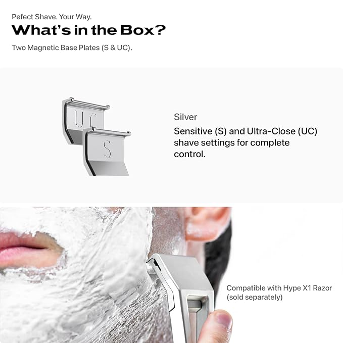 HYPE X1 Safety Razor Shave Settings - Sensitive (S) &amp Ultra-Close (UC) Settings Durable Aerospace-Grade Aluminum Magnetic snap-on design Compatible with HYPE X1 Safety Razor for Men &amp Women