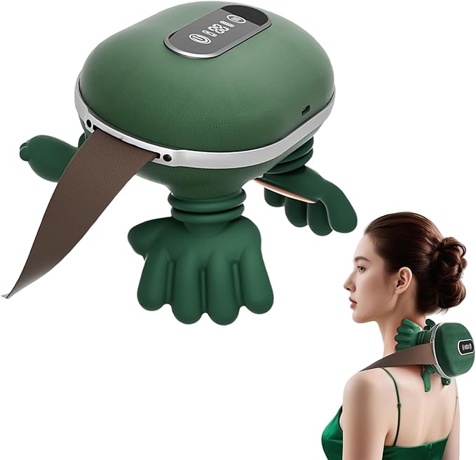 4D Wireless Massager Shiatsu Deep Tissue Relief with Heat Smart Neck Shoulder Massager Kneading Massage Cervical Relaxer Pillow Portable Electrics Cordless (Green)