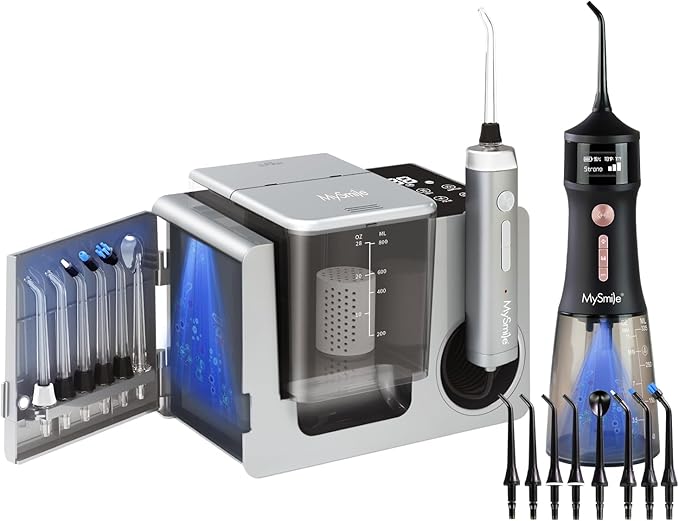 MySmile LP233 Pro Electric Water Flosser Lightning Silver and LP221 Cordless Water Flosser Midnight Black Combo