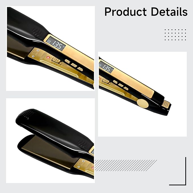Tourmaline Ceramic Flat Iron Hair Straightener Fast Heating For Wet And Dry Hair Adjustable Temperature Us Plug Black And Gold Sleek Design