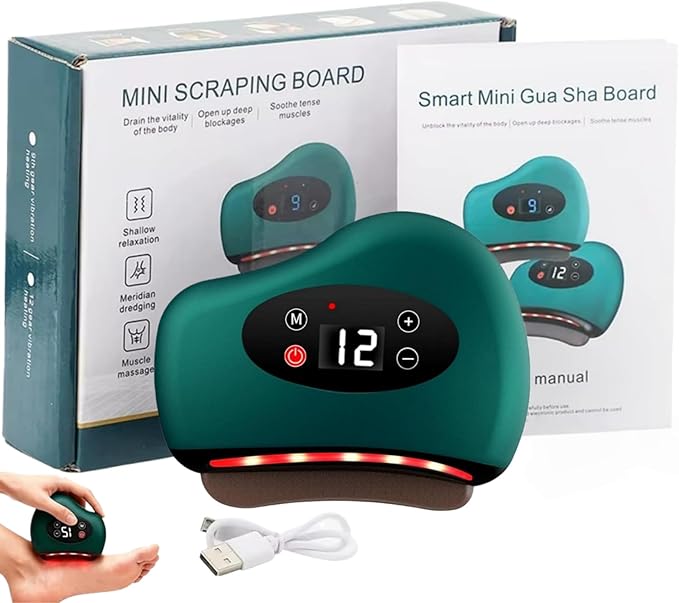 Thermaedge Plantar Fasciitis ThermaEdge Foot Scraper 12 Massage Levels and 12 Heat Levels Red Light Heated Gua Sha Device for Plantar Fasciitis 4-in-1 Vibration Device for Muscle Care (Green)