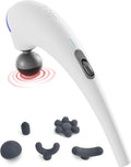 Zyllion Handheld Back and Neck Massager - Cordless Rechargeable Electric Vibrating Deep Tissue Massage with Heat for Athletes Recovery and Muscle Pain Relief - White (ZMA-27-WT)