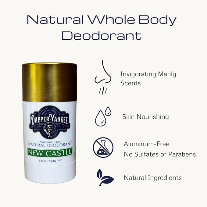 Dapper Yankee New Castle Men's Deodorant - Long-Lasting Aluminum-Free Natural Deodorant for Men - Paraben-Free Baking Soda Free - Will Not Stain Clothes