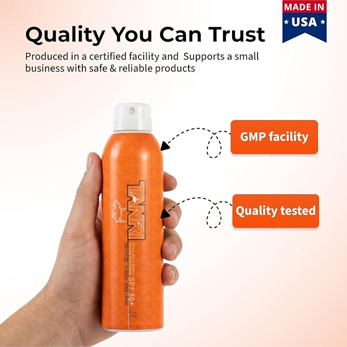 TANRI SPF50+ Aerosol Free Sunscreen Spray Hawaii 104 Reef Act Compliant Sunscreen Spray for Face and Body Water &amp Sweat Proof Octinoxate &amp Oxybenzone Free UVA/UVB Protection 6 fl. oz. (2
