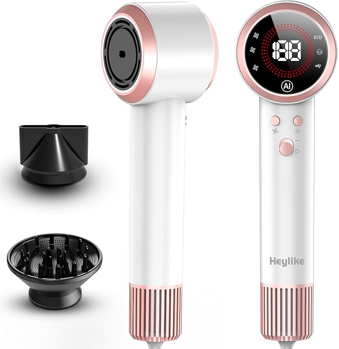 Hair Dryer AI Smart 160000 RPM High-Speed Brushless Motor Plasma Ion AI Blow Dryer with Diffuser for Fast Drying Professonal 4Temp/3Speed Thermo-Control Lightweight AI Hairdryer for Women Men Travel