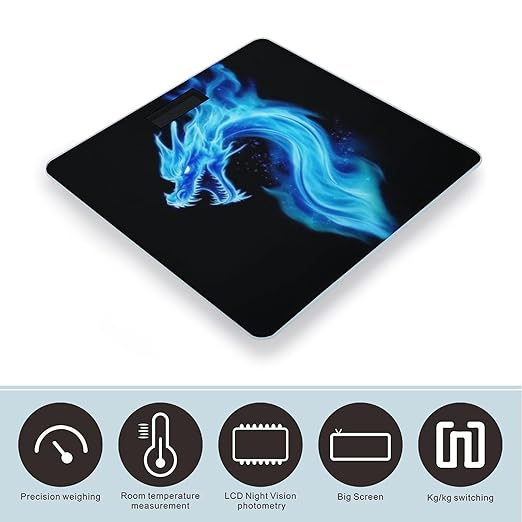 Smart Scale for Body Weight Automatic Switch Digital Bathroom Weighing Scale Black Blue Fire Dragon Art