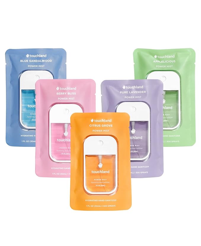 Touchland Hydrating Hand Sanitizer Spray – Top 5 Set (Applelicious Blue Sandalwood Pure Lavender Berry Bliss Citrus Grove) – 5 x 1 FL OZ Travel Size Mists