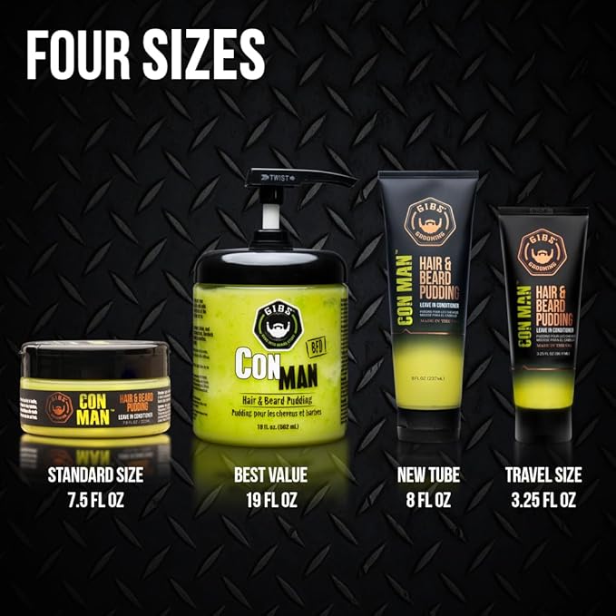 GIBS Con Man Hair &amp Beard Pudding - Leave-In Conditioner Curl DefinerGreen 7.5 Fl oz