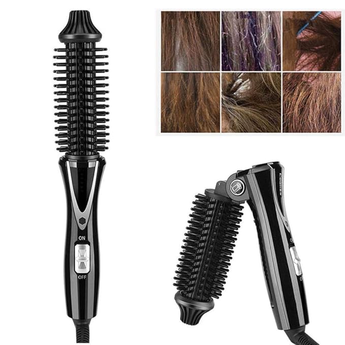 Travel Hair Curling Iron Brush 1 inch Anti-scald Heated Curling Wands Round Hair Styler Curler Brush Curling Iron Brush Ionic Hot Curler Brush for Curling Dual Voltage (Black)