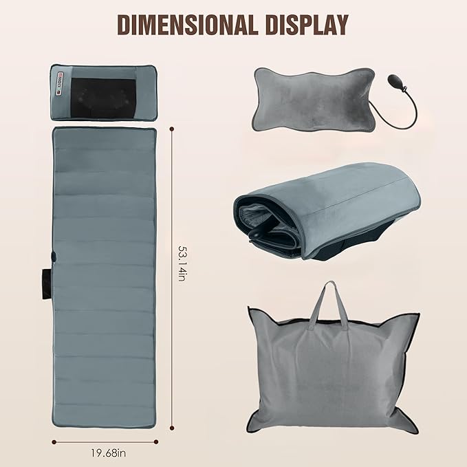 TeqHome Full Body Massage Mat with Heat Massager Pad with 10 Vibration Motors &amp 9 Vibration Modes &amp Auto Shut-Off for Bed Sofa Chair Neck/Back Pain Relief