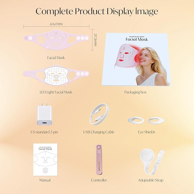 Red Light Therapy Mask for FaceLed Face Mask Light TherapyInfrared Light TherapyAnti-Wrinkle Face Light Therapy Device at HomeFace CareGift for WomenFacial Mask Pink