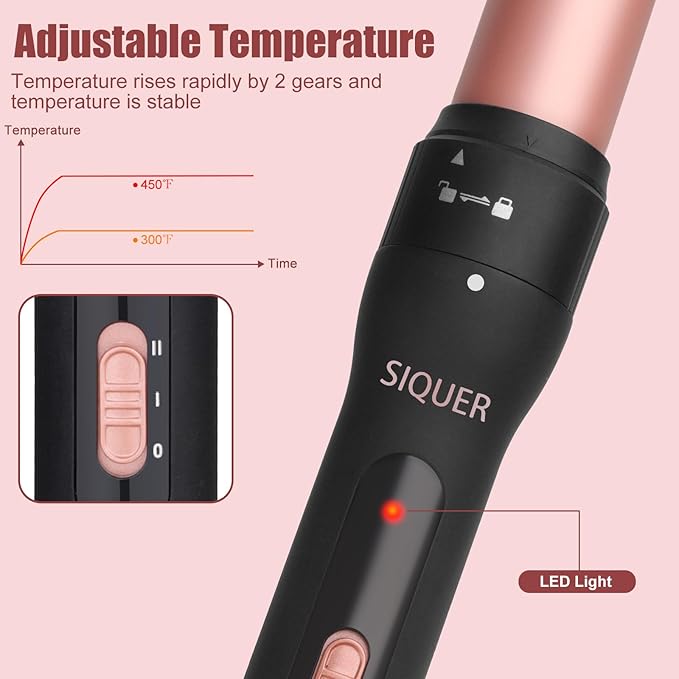 5 in 1 Curling Wand Set - SIQUER Curling Iron Set 1/2 to 1 1/4 Inch Beach Waves Wands 1 1/2 Inch Thermal Brush Fast Heating Up Hair Curlers for Women with Protective Gloves Clamps (Rose Black)