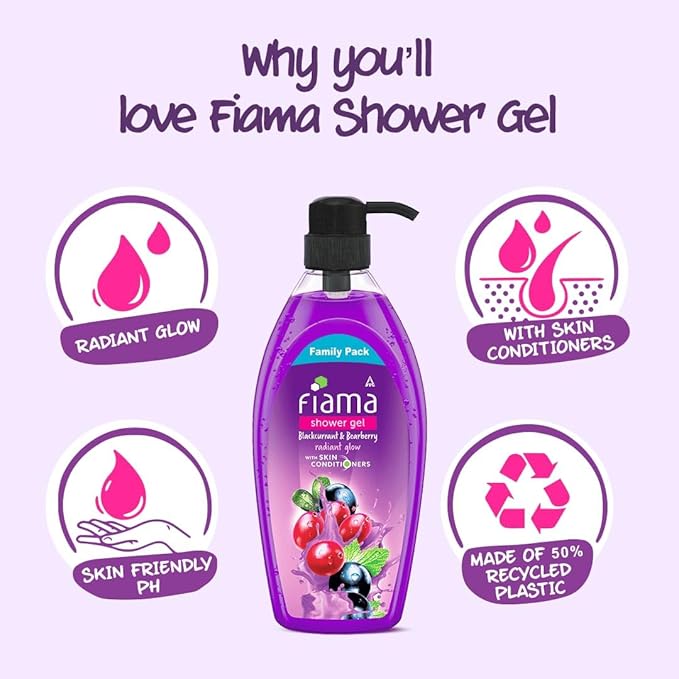 Fiaama Body Wash Shower Gel Blackcurrant &amp Bearberry 900 ml Family Pack For All Skin Types