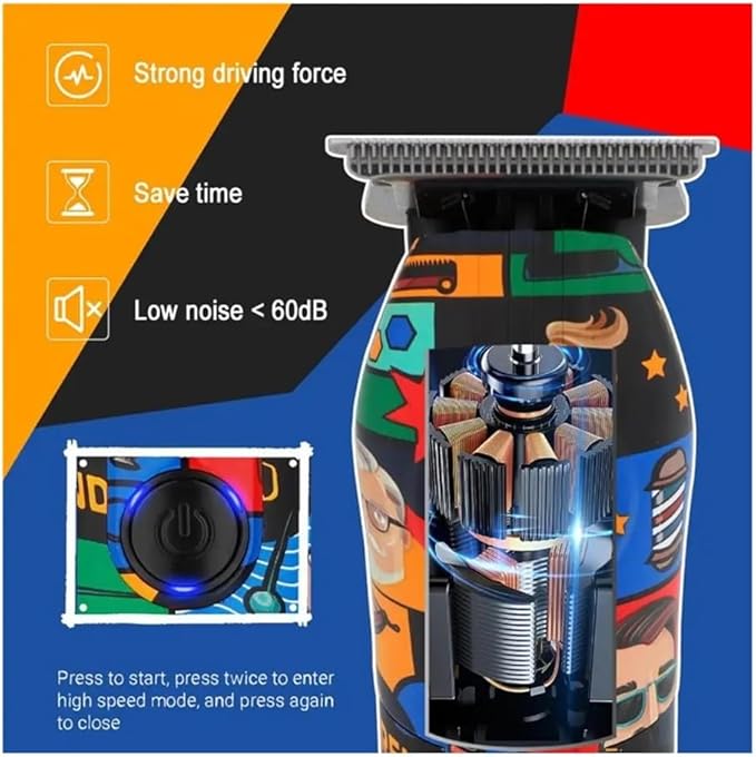 Fully Graffitied Electric Trimmer Two-Piece Set Rechargeable Cordless Hair Clippers Men's graffitied Razor Graffitied Print(Graffiti Razor)