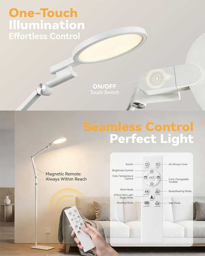 2-in-1 Light Therapy Lamp 670nm Red Light Therapy Lamp for Sleep &amp 12000 Lux Happy Light Sun Lamp Sad Lamp Floor Lamp with Remote Timer Eye-Safe UV-Free 9 Colors 10 Brightness for Bedroom Offi