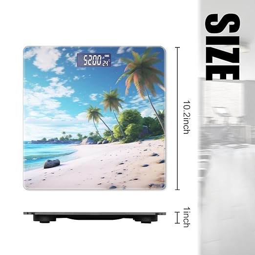 Digital Scale for Body Weight Highly Precision Bathroom Weight Scale 400 lbs with Backlit Display Personalized Scale for Home-Beautiful Tropical Beach with Palm Trees and Rocks